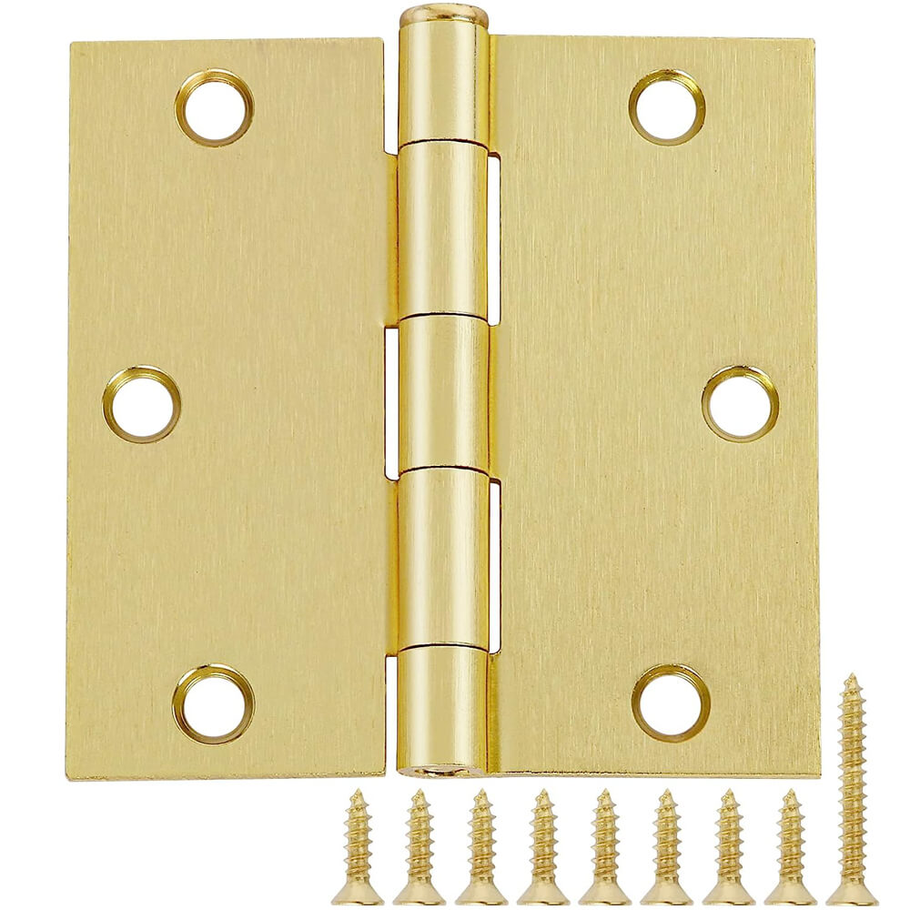 3.5 Inch Plain Bearing Square Radius Satin Brass Full Mortise Interior Door Hinges