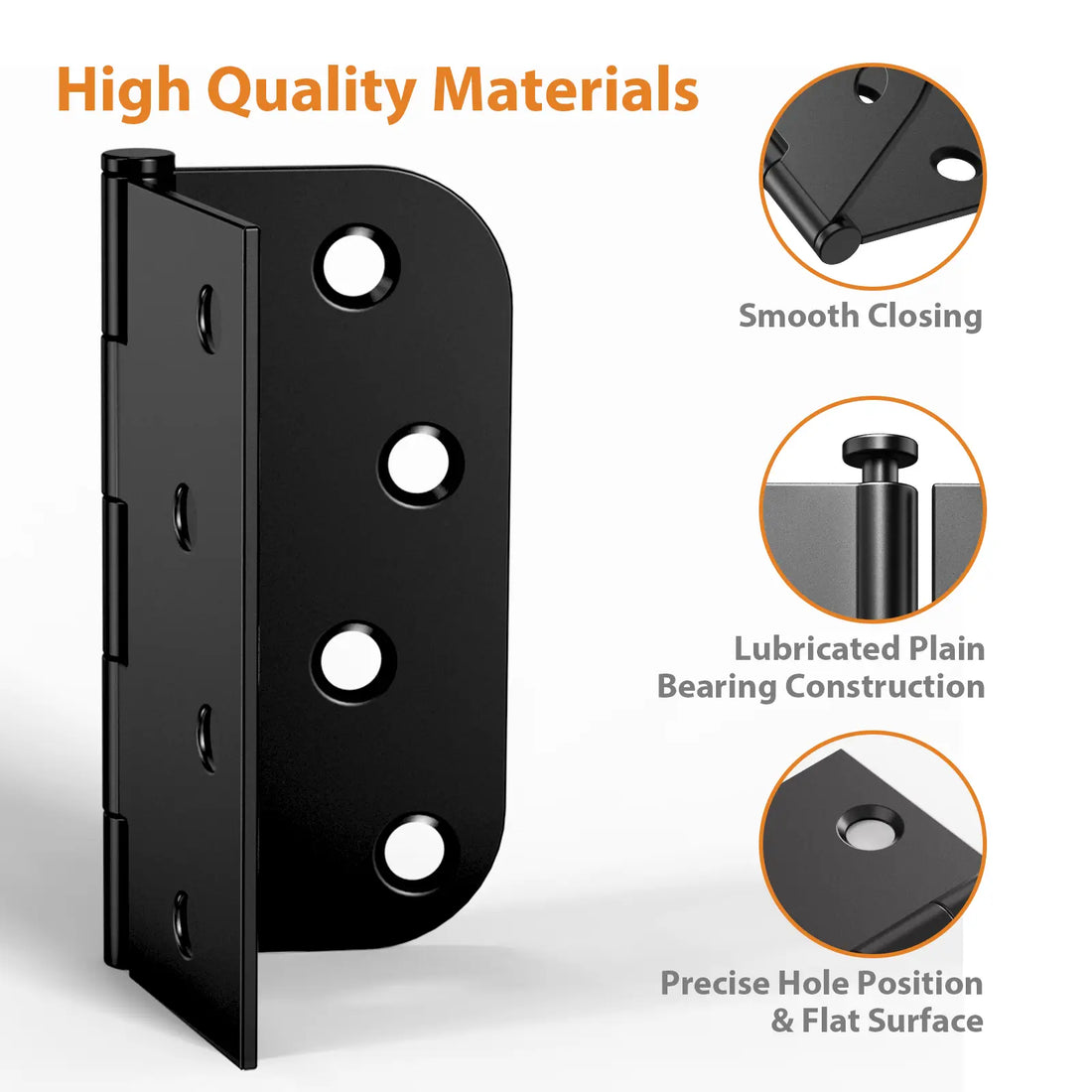 4 Inch Black Door Hinges with Square & 5/8" Radius Corners