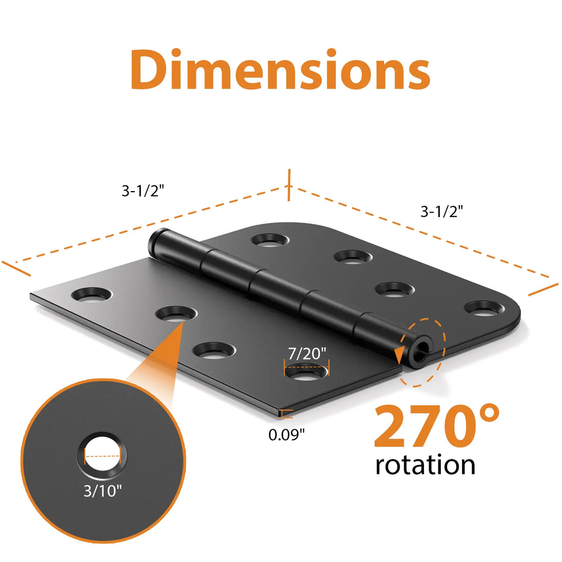 4 Inch Black Door Hinges with Square & 5/8" Radius Corners