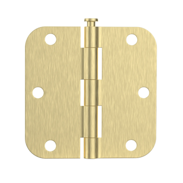 Brass Door Hinges with 3.5 Inch & 5/8" Radius Corners, Satin Finish