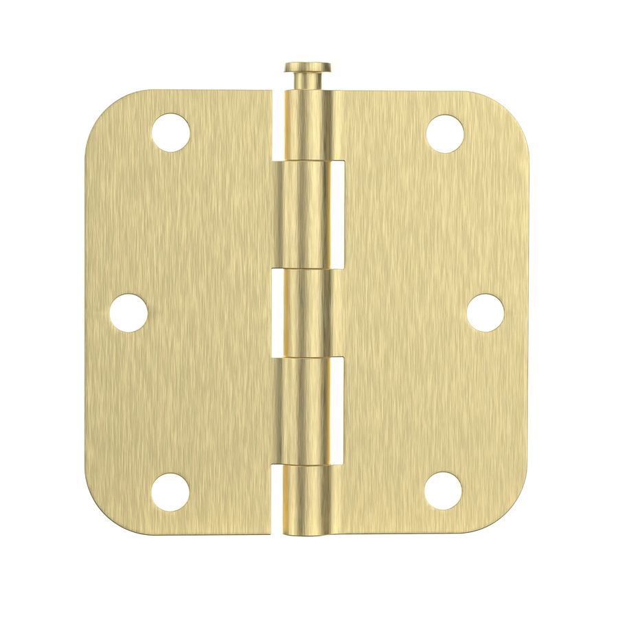 Brass Door Hinges with 3.5 Inch & 5/8" Radius Corners, Satin Finish