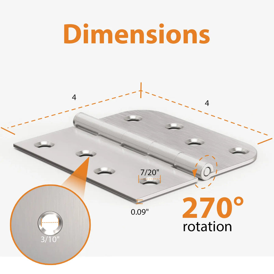 4 Inch Brushed Nickel Door Hinges with Square & 5/8" Radius Corners