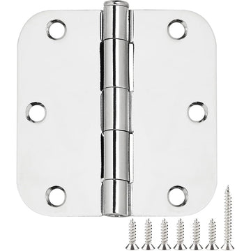 Chrome Door Hinges 3.5" with 5/8" Radius, Polished Finish, No-Squeak Damping