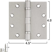 4.5 Inch Ball Bearing Door Hinges | Heavy-Duty, Silver, Square