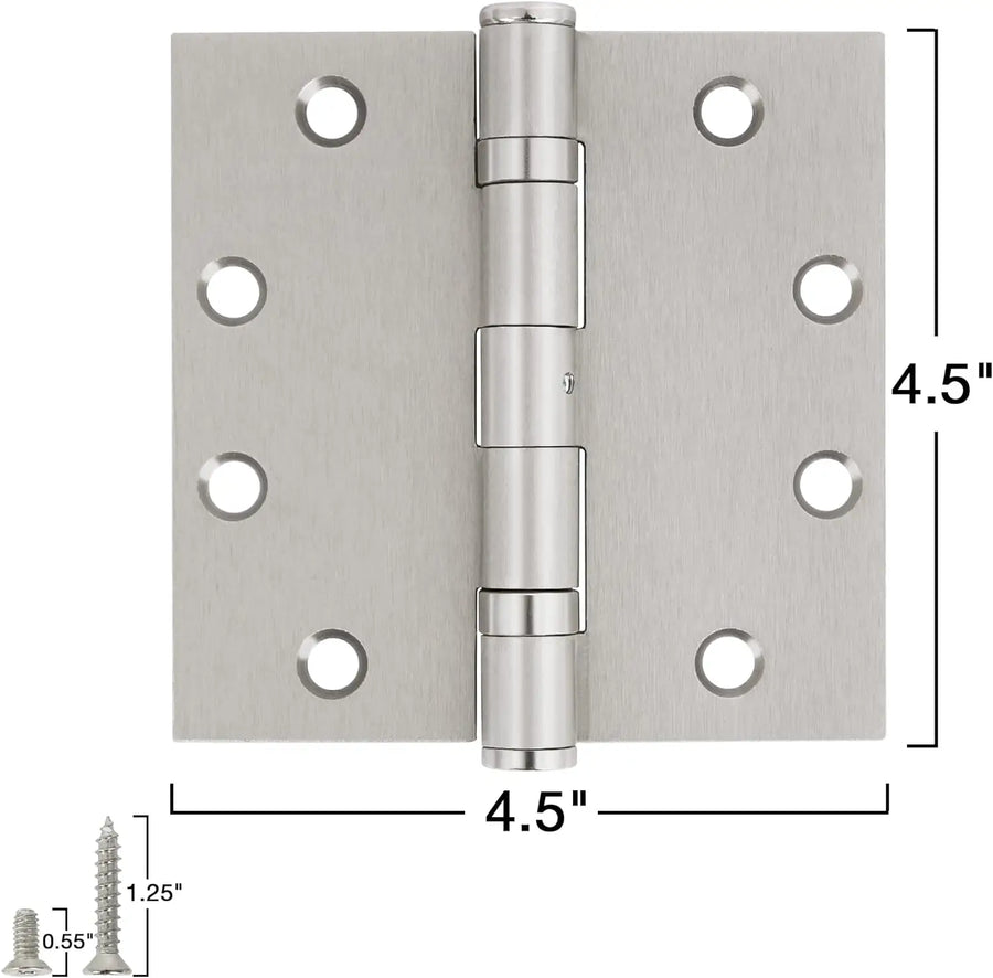 4.5 Inch Ball Bearing Door Hinges | Heavy-Duty, Silver, Square