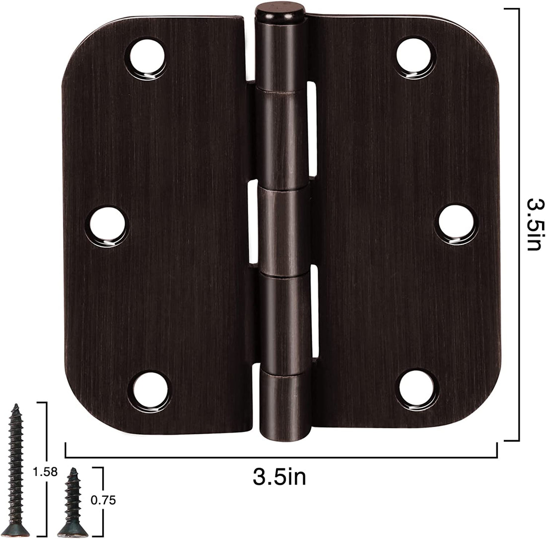 3.5" Oil-Rubbed Bronze Door Hinges: 5/8" Radius, Reversible Pin