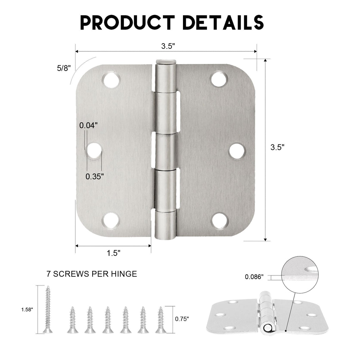 Wholesale  Rounded Brushed Nickel Door Hinges