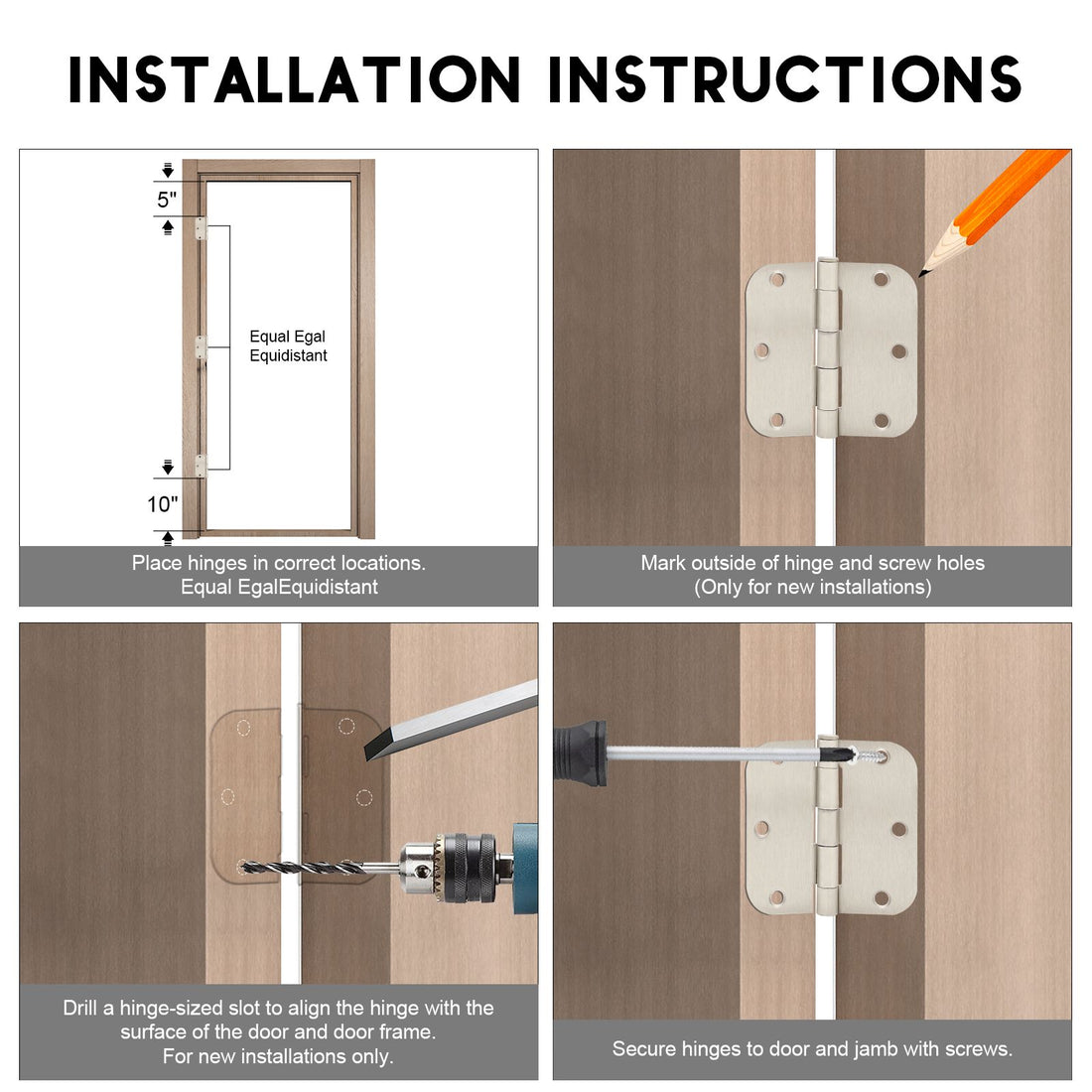 Wholesale  Rounded Brushed Nickel Door Hinges